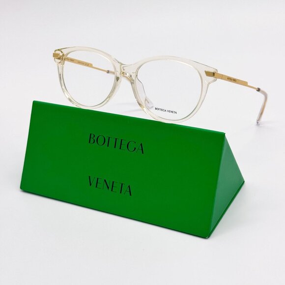 NEW BOTTEGA VENETA EYEGLASSES BV1039O 003 ROUND BEIGE TRANSPSRENT WOMEN EYEWEAR - Picture 1 of 9